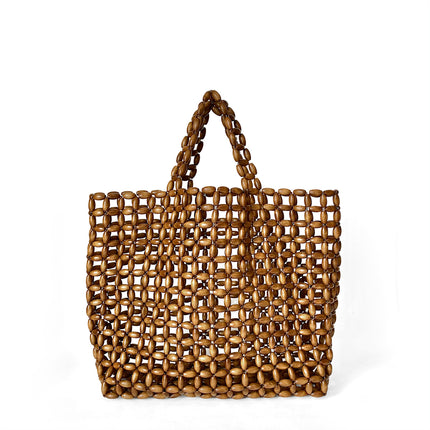 South Korea Ins Niche Design Wooden Bead Bag Handmade Woven Bag Underarm Bag Shoulder Bag Hollow Bag Holiday Beach Bag