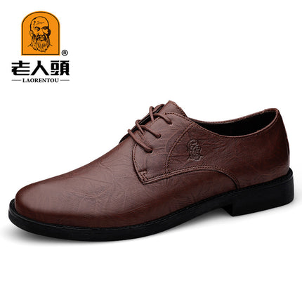 Old Man's Head Men's Business Casual Leather Shoes Foreign Trade Soft Sole British Men's Shoes Round Head Low Lace-up Men's Casual Men