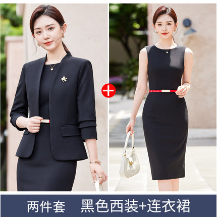 Collarless Suit Jacket Women's dress Two-piece Set Spring and Autumn Casual Suit Beauty Salon Work Clothes Professional suit