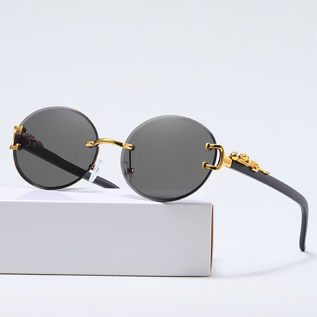 Round Frame Gradient Sunglasses Leopard Fashion Trendy Men's and Women's Sunglasses All-match New Rimless Glasses Wholesale