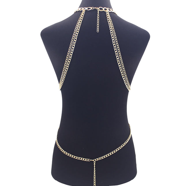 Cross-Border Body Chain European and American Exaggerated Ladies Personality Punk Style Cross Geometric Chest Chain Bikini Swimsuit Accessories
