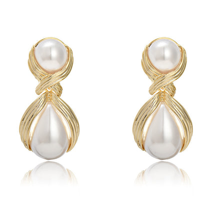 Vintage Second-Hand Pearl Silver Needle Earrings, French-Style Light Luxury Fashion Creative Water Drop Glass Vintage Earrings