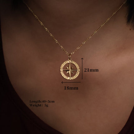 Classic Stainless Steel Compass Compass Necklace North Star Pendant Sweater Chain Men's and Women's Clavicle Chain Plated with 18K Gold