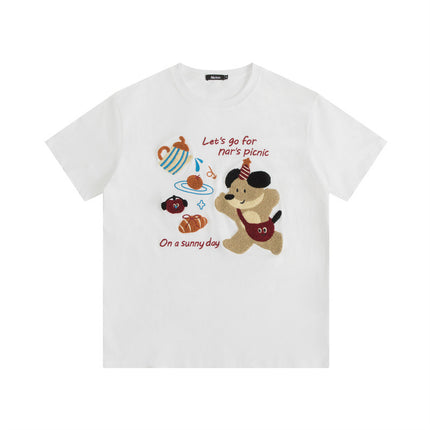 HeyHenry Men's Summer Bear Towel Embroidered Jacquard Loose Couple T-Shirt Round Neck All-match Short-sleeved Women's Ins