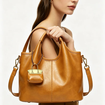 Bucket Bag 2025 New Leather Handbag Tote Bag Fashionable All-match Simple Casual Shoulder Crossbody Bag