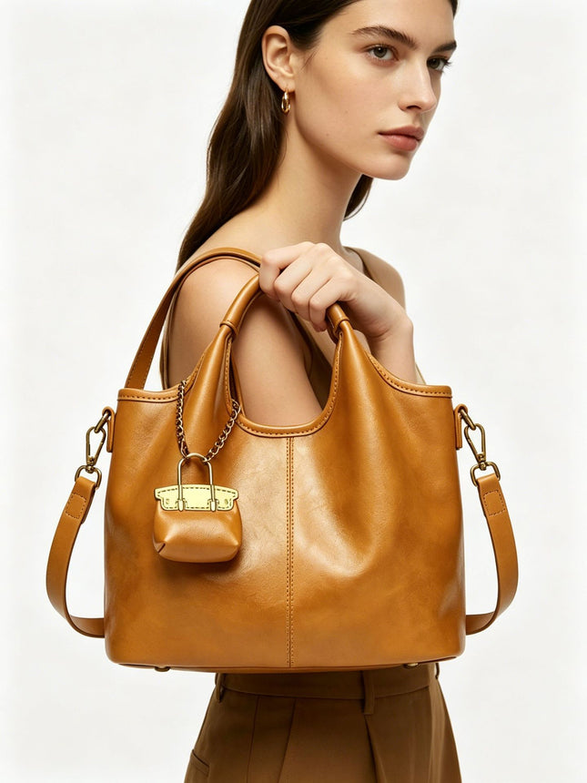 Bucket Bag 2025 New Leather Handbag Tote Bag Fashionable All-match Simple Casual Shoulder Crossbody Bag