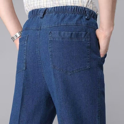 Elastic Waist Men's Straight Stretch Denim Men's Pants Loose Middle-aged Men's Casual Pants Middle-aged Men's Jeans