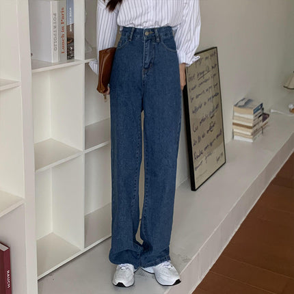 White wide-leg jeans for women 2024 Autumn New Korean style high waist loose pear-shaped straight mop pants