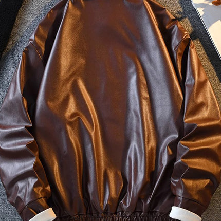 American retro motorcycle leather coat men's high-end feeling ruffian handsome lapel clip flow handsome top home figure# PU02