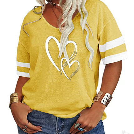 Europe and the United States cross-border 2025 spring and summer TEMU foreign trade women's V-neck loose cross love printing color matching short sleeve T-shirt women