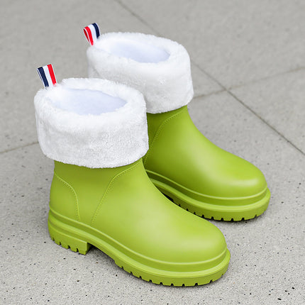 2024 New Style College Rain Boots for Women, Fashionable Outerwear, Fleece-Lined Rain Boots, Waterproof Shoes, Stylish Adult Non-Slip Rubber Shoes