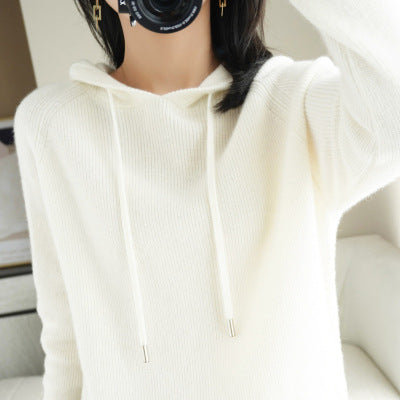 Qingcang] Autumn and Winter Hooded Sweatshirt Women's Knitted Knitwear Hoodie Loose Bottoming Large Size Bottoming Knitwear Outer Top