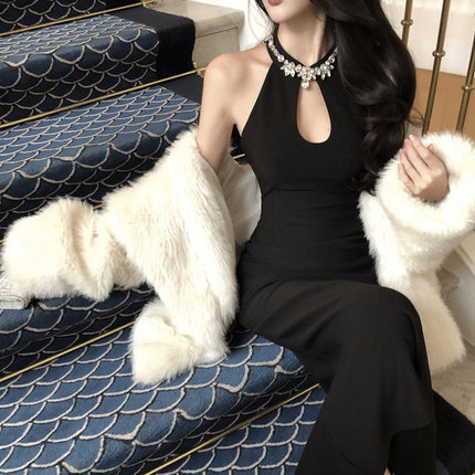 2025 Sexy Party Dress Cross-border New Entry Light Luxury Backless Long Set Diamond Slim-fit Backless dress