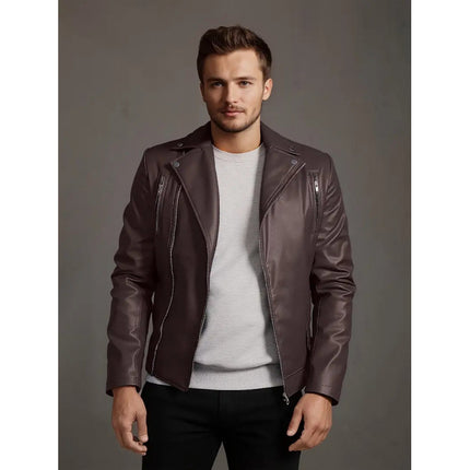 Cross-Border European and American Slim Men's Leather Jacket Casual Motorcycle Jacket Motorcycle Clothing American Retro Pu Leather Jacket