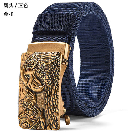 Canvas Belt Men's Toothless Automatic Buckle Middle-aged and Young People's Long plus size Business Jeans Retro Nylon Pants Belt