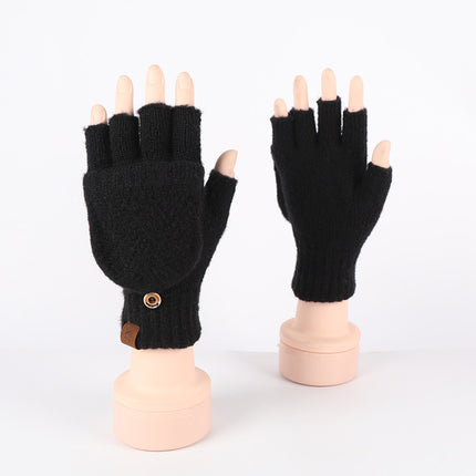 Winter Flip-Up Dual-Use Half-Finger Gloves for Women, Cold-Proof and Warm Student Touch Screen Gloves, Thickeneded and Velvet Fingerless Gloves for Men