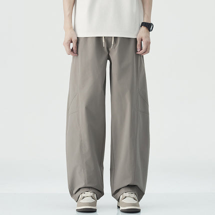 Danpaoni | summer thin casual pants men's American fashion retro loose straight pants elastic waist youth pants