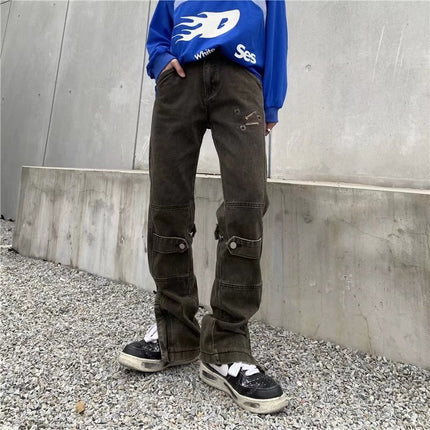 American Retro Military Camouflage Covers Trendy Brand Large Size Slim-fit Three-dimensional Cut All-match Men's Denim Casual Pants