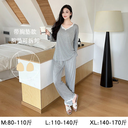 Pajamas for Women Autum Modal with Breast Pads Long-Sleeved Sexy Suit Large Size Loose and Cute Outer Wear Spring and Autum Home Clothes
