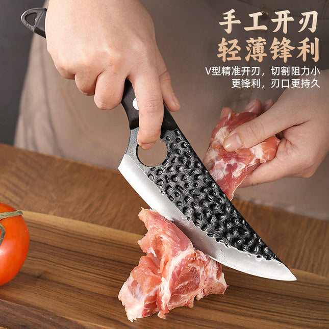 Yangjiang knife hand-forged hammer pattern kitchen knife bone-cutting knife slaughter knife killing fish peeling and cutting cattle high hardness chef knife