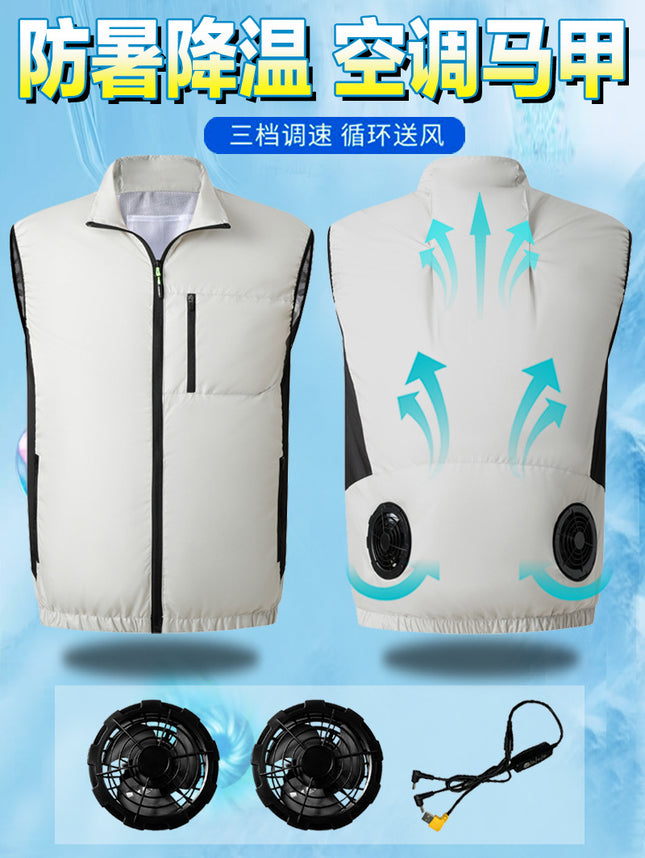 New Cooling Vest Sleeveless Air-conditioning Suit Summer Outdoor Heat Prevention and Cooling Work Clothes Labor Protection Fishing Clothing Cross-border Batch