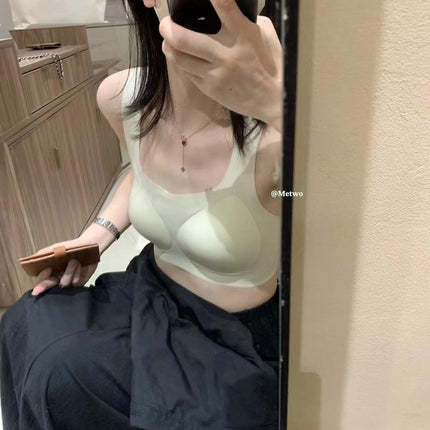 Metwo Mask Bra Summer Thin Breathable Quick-Drying Pure Color Seamless Wide Shoulder Strap Vest Bra for Women