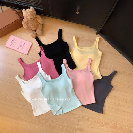 American Multi-color Camisole Women's Stretch Slim Inner Base Top Outer Wear Beautiful Back with Chest Pad