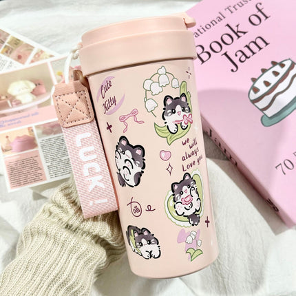 New cute thermos cup 316 stainless steel coffee cup portable double drink portable men's and women's straw accompanying cup