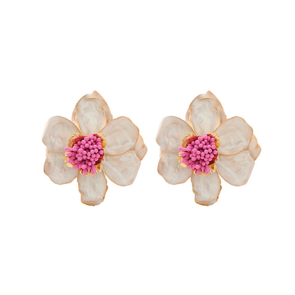 European and American dopamine rose red earrings women's exaggerated high-end earrings light luxury niche summer holiday earrings