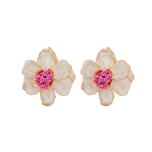 European and American dopamine rose red earrings women's exaggerated high-end earrings light luxury niche summer holiday earrings