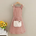 Cotton and linen striped hand pocket princess dress with suspenders [red