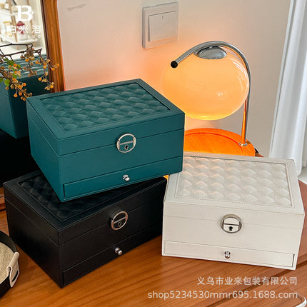 Diamond Pattern Jewelry Box Necklace Ring Jewelry Storage Box Three-Layer Anti-Oxidation Jewelry Box Moisture-Proof and Anti-Oxidation