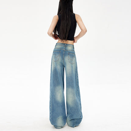 Retro American-Style Washed Ripped Design Curved Knife Jeans for Women Cross-Border Three-Dimensional Cut Silhouette Banana Pants