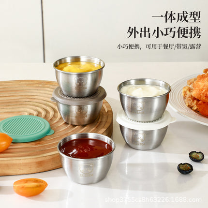 Cross-border 304 stainless steel sauce cup with lid 60ML spill-proof PE lid seasoning dish dipping cup