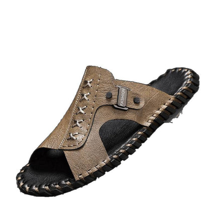 Genuine Leather Slippers for Men, Summer Slippers for Outdoor Wear, Deodorant, Non-Slip, Wear-Resistant, Trendy Men's Beach Shoes