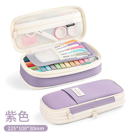 Korean solid color pencil case large capacity student stationery case retractable portable pencil case cross-border in stock generation