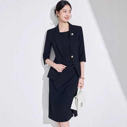 Pink High-End Three-Quarter Sleeve Blazer Women's Pants Dress Business Attire Two-Piece Suit High-End Elegant Trendy