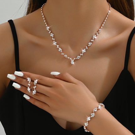 Wedding Fashion Hot Selling Jewelry suit European and American Temperament Gold and Silver Diamond Necklace Bracelet Earrings suit