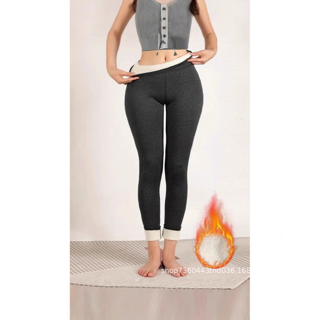 Cross-Border Popular European and American Outerwear Thickened Warm Women's High-Waisted Fleece-Lined Leggings Elastic Warm Textured Yoga Pants