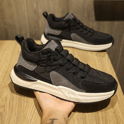 2025 Winter Men's Shoes with Fleece Lining, Casual Shoes, down Fabric Men's Sneakers, Warm and Versatile, Slip-On Sneakers