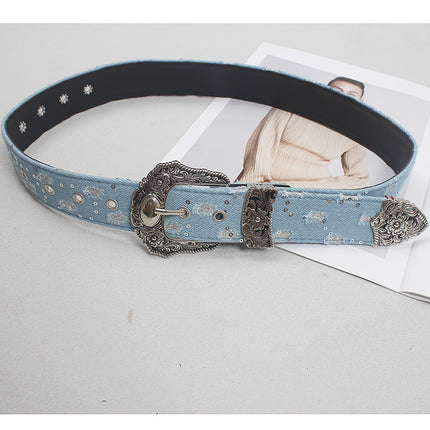 Denim Destruction Belt Blue European and American Women Retro Baroque Fashion Decorative Belt