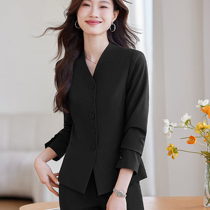 Cross-Border Black Suit Set for Women, New Style, Fashionable and Elegant, Suitable for Professional Sales Managers, Front Desk Receptionists, and Gold Store Staff Uniforms