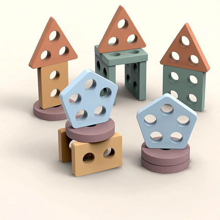 Wooden Geometric shape five sets of column building blocks early education educational development toys matching Enlightenment macaron set column