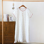 Crepe Floral House Dress-Pastoral Flowers on White Background / M