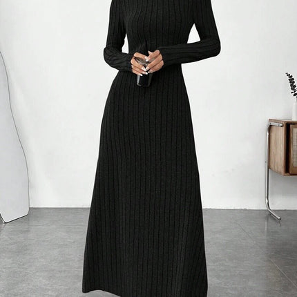 European and American Cross-Border Autumn and Winter Women's Clothing, Slim-Fitting High Collar, Fashionable Solid Color Pit Strip Brushed Long-Sleeved Dress for Women