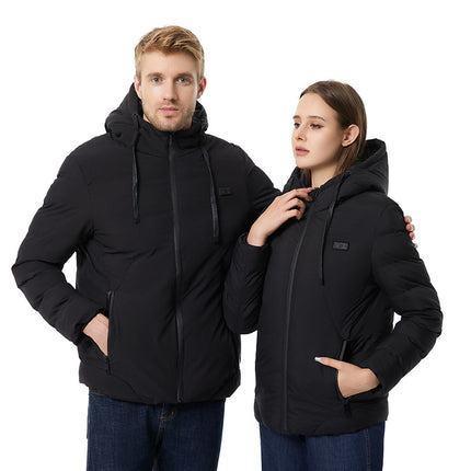 Cross-Border Smart Heating Clothing Cotton Jacket USB Rechargeable Warm Cotton Coat Electric Heating Hooded Constant Temperature Casual Wear for Men and Women