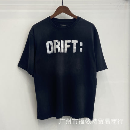 Cross-Border Far American Washed Distressed Short-Sleeved High Street Cross Lip Print Style Fashion Casual Loose Men's and Women's T-Shirts