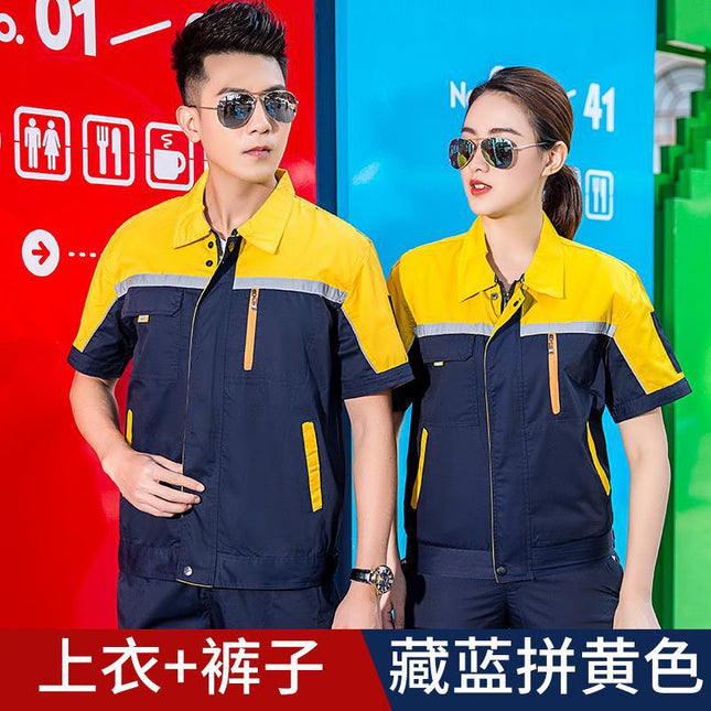 Summer Short Sleeve Breathable Labor Protection Work Suit with Net Men's Machine Repair Workshop Factory Jacket Decoration Logistics Freight