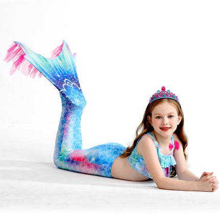 Girls' Mermaid Swimsuit Three-Piece Set Mermaid Tail Cross-Border Popular Bikini Swimsuit Beach Swimwear Shiny