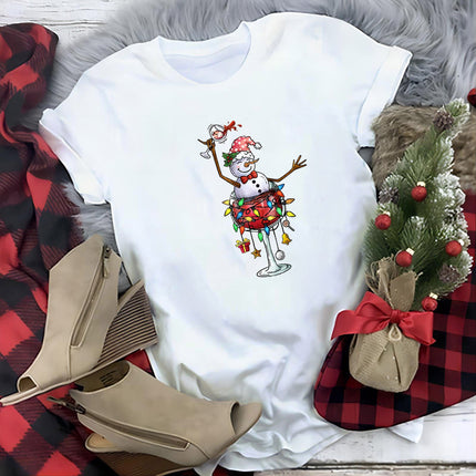 Women Casual Fun Crew Neck Tees Christmas t Shirt Red Wine g